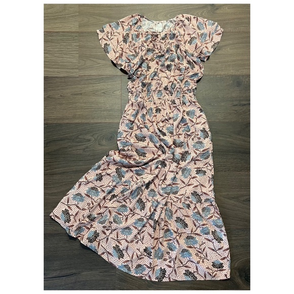 Destination 365 Printed Short Sleeve Midi Dress Smocking Pink Floral M, L or XL - Picture 1 of 4